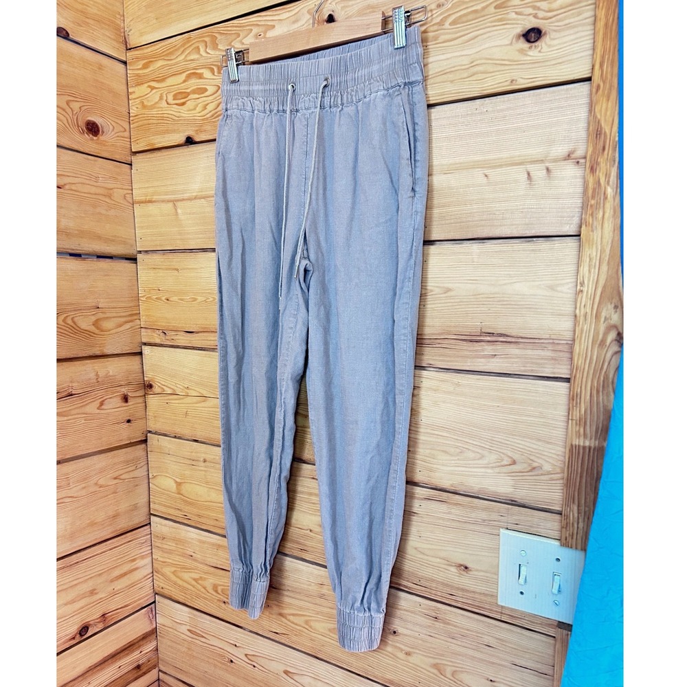 Dynamite Linen Blend Jogger Pants Taupe Mauve Elastic Drawstring Waist Small